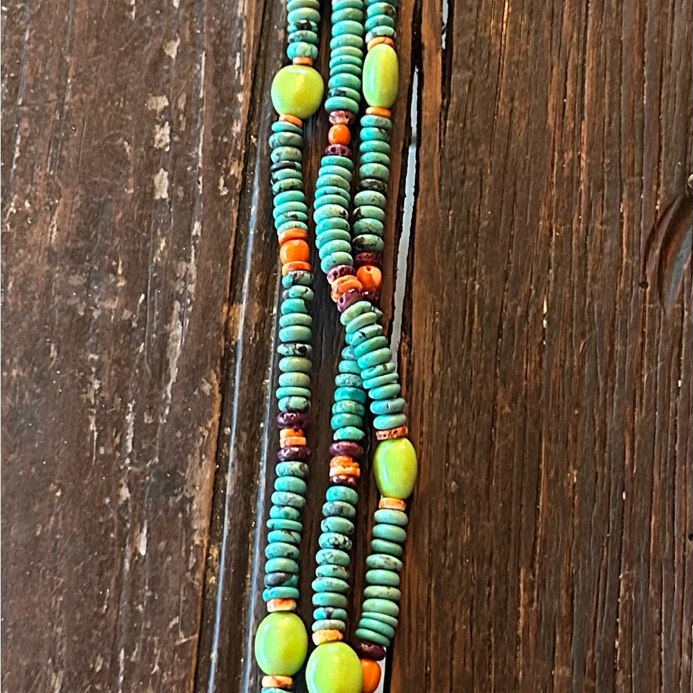 Turquoise / Coral  & other rich multicolored silver " DOUBLE D RANCH" necklace